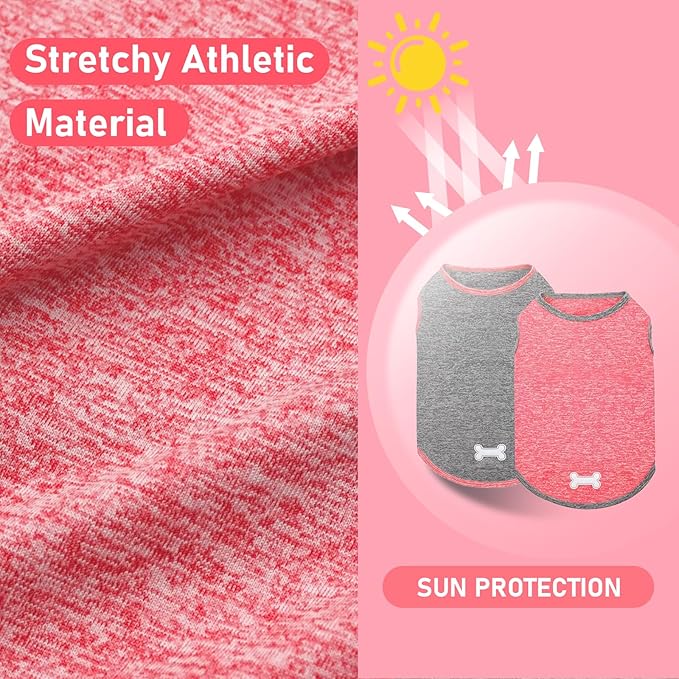 KYEESE 2 Pack Dog Shirts Quick Dry Soft Stretchy Dog T-Shirts with Reflective Label Tank Top Sleeveless Vest Sun Protection Pet Clothes for Medium Dogs, Coral Red+Grey, 2XL