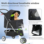 FDW Pet Stroller 3-Wheel Durable Foldable Cat Dog Stroller with Washable Liner Storage Basket Cup Holder,Black