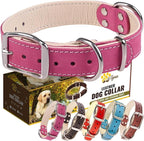 ADITYNA Heavy-Duty Pink Leather Dog Collar for Medium Dogs - Lined with Soft Leather - Girl Dog Collar for Walking, Training, and Hiking