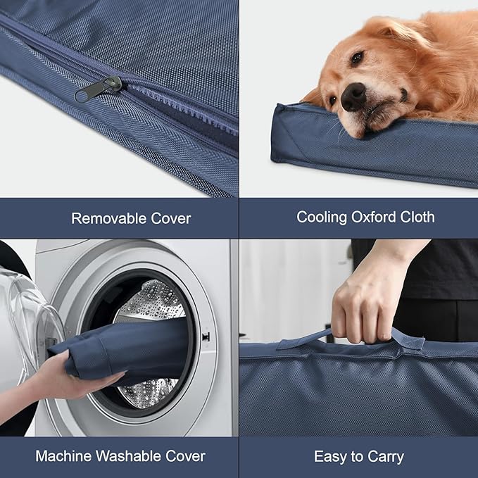 Outdoor XXL Dog Bed Waterproof, Dog Bed for Extra Large Dogs, Orthopedic Egg Crate Foam Pet Bed with Washable Removable Oxford Cooling Cover, 47x29 Inch, Navy