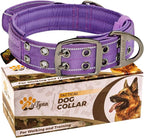 ADITYNA Heavy Duty Dog Collar for Large Dogs - Reflective Purple Collar with Handle for Training, and Walking - Wide, Thick, Tactical, Soft Neoprene Padded