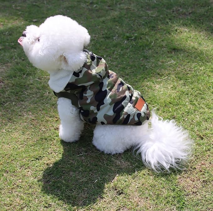Fleece Lining Extra Warm Dog Hoodie in Winter for Medium Dogs Jacket Pet Coats with Hooded,Green Camo L