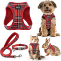 GAMUDA Small Dog Harness Collar and Leash Set, Step in No Chock No Pull Soft Mesh Adjustable Dog Vest Harnesses Plaid Reflective for Dogs Puppy Cats Kitten Rabbit (Red, M)