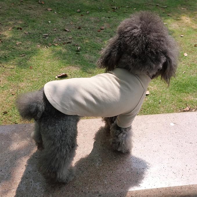 Lovelonglong Ribbed Dog T-Shirt Cotton Knitted Dog Sweaters for All Season Pet T-Shirts for Large Medium Small Dogs Beige L