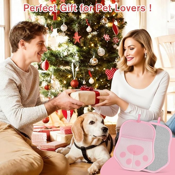 Pet Hair Removal Glove for Cats & Dogs, 2 Pcs With Hanging Hooks, Reusable Electrostatic Pet Hair Gloves, size 9.8 x 7.87 x 0.5 in, Pet Hair Glove for Clothes, Sofas, Carpets, Car Seats（Pink and gray）