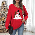 Women's Red Christmas Sweater - Festive Cartoon Patterns, Cozy Knit for Holiday Parties & Gatherings