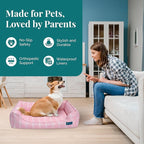 Orthopedic Bolster Dog Bed – CertiPUR-US Foam, Recycled Polyester Canvas, Washable Cover, Anti-Slip Bottom, Large, Pink Check – Stylish Designer Dog Sofa