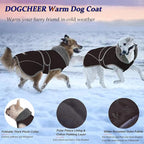 Dogcheer Dog Coat, Waterproof Dog Jacket Reflective Pet Winter Coat with Adjustable Hook & Loop, Christmas Puppy Fleece Jacket Warm Turtleneck Snowsuit for Small Medium Large Dogs - Black, L