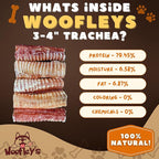 Woofley's Beef Trachea - 3-4 Inch - 50 Pack - Trachea Treats for Dogs - Natural Source of Glucosamine and Chondrotin for Joint Health - 100% Natural Beef Windpipe for Dogs
