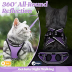 rabbitgoo Cat Harness and Leash Set for Walking Escape Proof, Adjustable Soft Kittens Vest with Reflective Strip for Cats, Comfortable Outdoor Vest, Light Purple, L