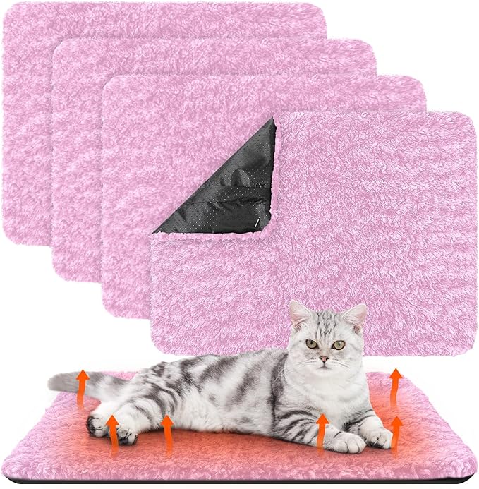 4 Pack Self Warming Cat Pads Self Heating Cat Mat Washable Homeless Dogs Thermal Pads Kennel Pad Reflects Body Heat Warm Crate Bed Mat for Indoor Outdoor Pet(Pink,16 x 20 Inch)