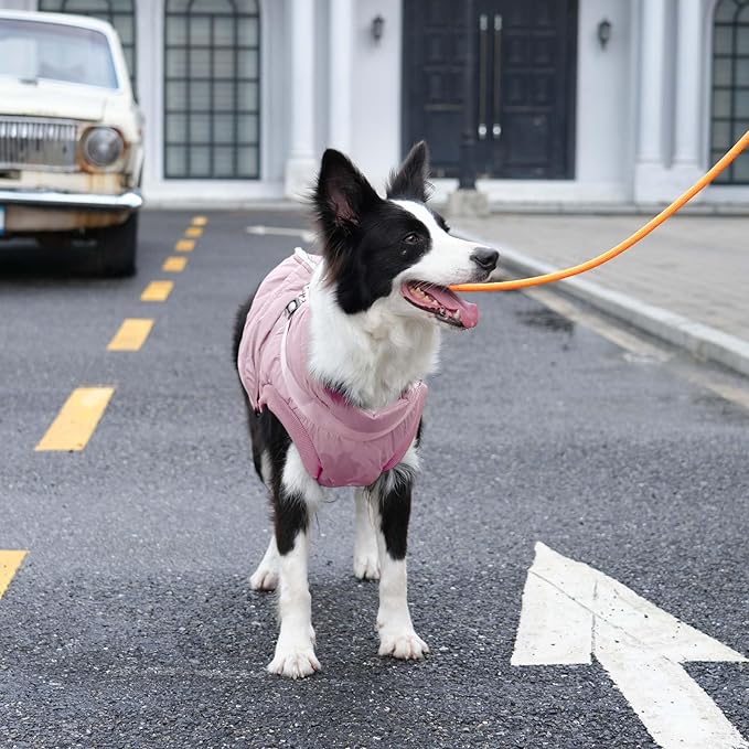 Dog Jacket with Harness,Fleece Lined Warm Puppy Coat for Winter,Soft Windproof Medium Dog Vest,Light Pink L