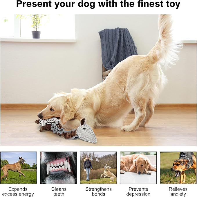 IOKHEIRA Tough Indestructible Dog Toys for Aggressive Chewers, Durable Dog Chew Toys for Large Breeds with Cotton Material & Crinkle Paper, Aggressive Chew Toys for Dogs（Armadillo）