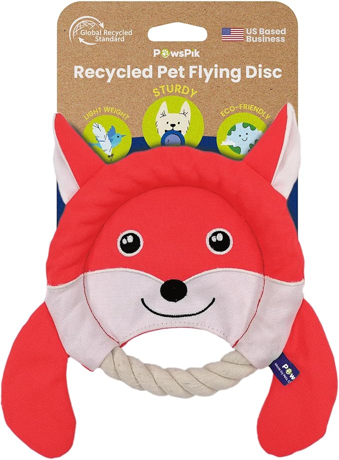 PAWSPIK Flying Disc Tug-of-War Toy, Eco-Friendly Recycled Material, Squeaker Toy for Medium and Large Dogs, for Throwing & Fetching 8.5" Diameter (Fierce Fox)