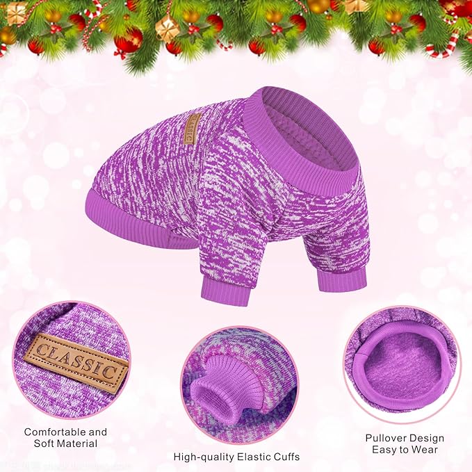 2 Pieces Pet Dog Classic Knitwear Sweater, Fleece Coat for Small,Medium Dogs,Warm Pet Dog Cat Clothes,Soft Puppy Customes for Chihuahua Yorkshire Tzu (Pink Purple,XL)