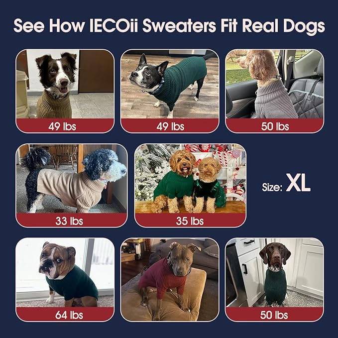 IECOii XL Dog Sweater,Winter Doggy Clothes for Large Dogs Girl Boy,Warm Pullover Soft Dog Sweater Turtleneck,Lightweight & Good Stretch for Active Dogs Like Beagle,Border Collie (Light Grey,XLarge)