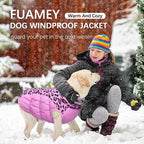 FUAMEY Dog Coat for Small Dogs,Waterproof Dog Winter Jacket with Harness Built in Puppy Cold Weather Coats Reflective Pet Vest with Zipper Warm Fleece Dogs Snowsuit Windproof Pink Leopard XS