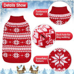 KOOLTAIL Cable Knit Small Dog Sweater Turtleneck, Cold Weather Pullover Classic Knitwear with Leash Hole, Snowflake Pattern Thick Warm Winter Pet Clothes, Medium Dog Christmas Sweater, Red SM