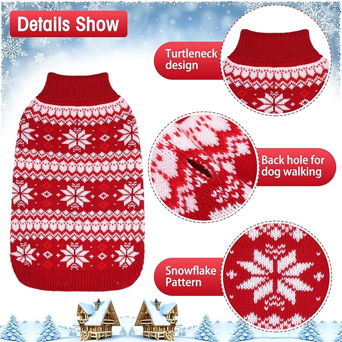 KOOLTAIL Cable Knit Dog Sweater Turtleneck, Cold Weather Pullover Classic Knitwear, Snowflake Pattern Thick Warm Winter Pet Clothes, Dog Christmas Sweater for Small Medium Large Dogs, Red L