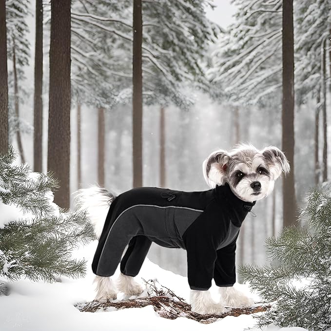 Fleece Dog Coat for Small Medium Dog,Pullover Pajamas Jumpsuit Bodysuit Puppy Coats with Legs, Pet Windproof Warm Cold Weather Jacket Full Body Vest Cozy Snowsuit Outfit Clothes (Black, XXL)