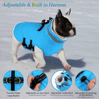 Dogcheer Dog Coat with Harness, Waterproof Dog Jacket Adjustable Pet Winter Coat with Zipper, Christmas Puppy Snow Jacket Fleece Sweater for Small Medium Large Dogs - Sky Blue M