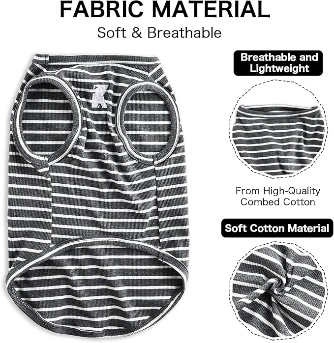 Koneseve Dog Shirt Vest Lightweight Stretchy Dog T-Shirts Soft Cool Shirts Sleeveless Stripe Vests Breathable Clothes for Puppy Kitty Cats Small Medium Large Dogs 2 Pack Black + Grey [ S/Small ]