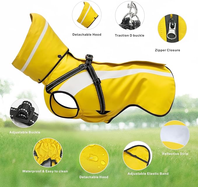 Mosucoirl Dog Raincoat Waterproof Raincoats for Dog Reflective Dogs Rain Jackets with Hood Hoodie Pet Rain Poncho Coat for Small Medium Large Dogs Puppies S-XXL (Yellow, XL)