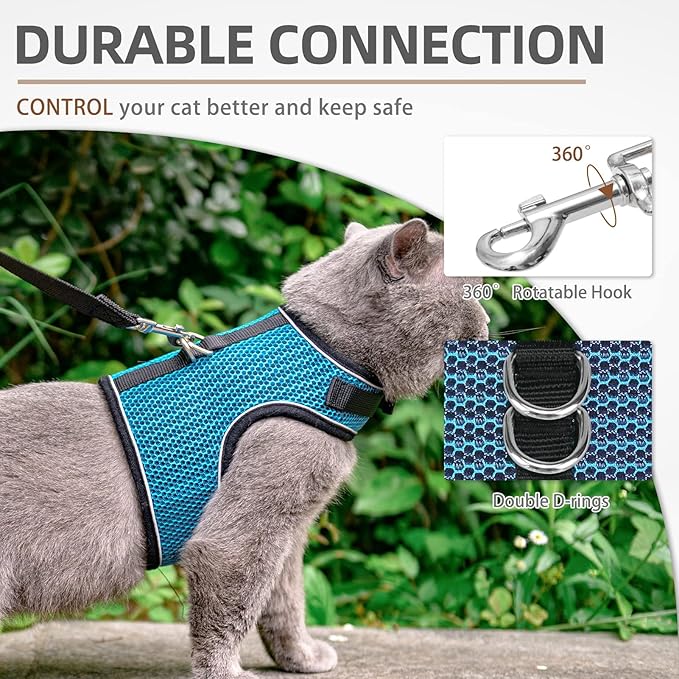 PUPTECK Soft Mesh Cat Vest Harness and Leash Set Puppy Padded Pet Harnesses Escape Proof for Cats Small Dogs (Large, Lake Blue)