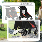 PawHut Dog Stroller for Large Medium Small Dogs up to 66 Lbs. 23.5" in Body Length, One-Click Foldable Pet Cat Stroller with Storage, Shock Absorption Wheels, Mesh Window, Safety Leash, Black