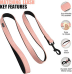 Didog Soft Padded Leather Dog Collar and Leash Set,Pink Breathable Pet Collars with 4FT PU Leather Dog Leash for Small Medium Large Dogs, Pink, M