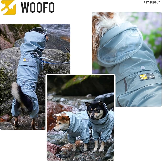 WOOFO Full-Coverage Dog Raincoat, Lightweight, Comfortable, Adjustable & Easy to Wear Dog Rain Jacket, Detachable Cap, Reflective Strip (Mint, XS)