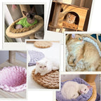Cat Knitted Bed Mat, Extra-Soft Washable Warm Round Pads Cushions for Indoor Kittens, Cat Trees Towers, Perfect for Kneading and Sleeping (Pink,Small)