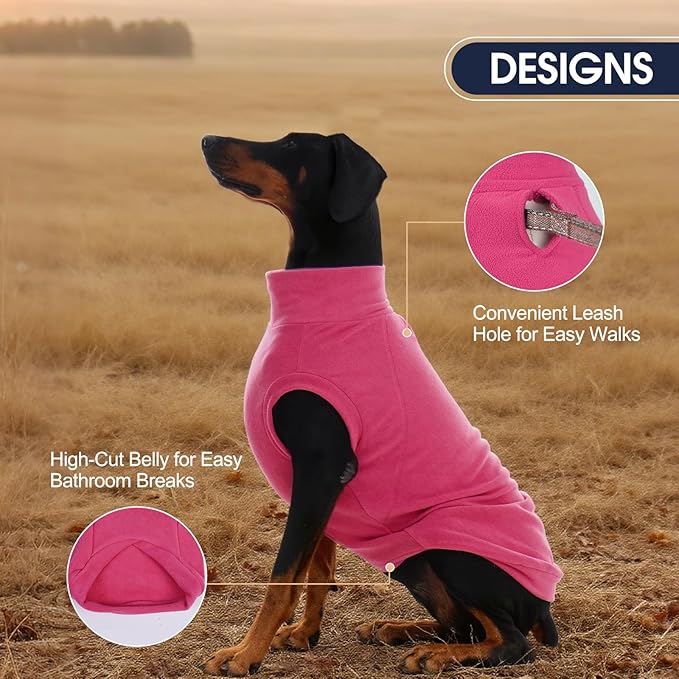 IECOii 2 Pack 4XL Dog Fleece Vest Sweater, Warm Stretchy Doberman Fleece Jacket with Leash Hole for Large Dogs - Winter & Fall Soft Pullover(Size XXXXL, Rose Red & Dusty Pink)