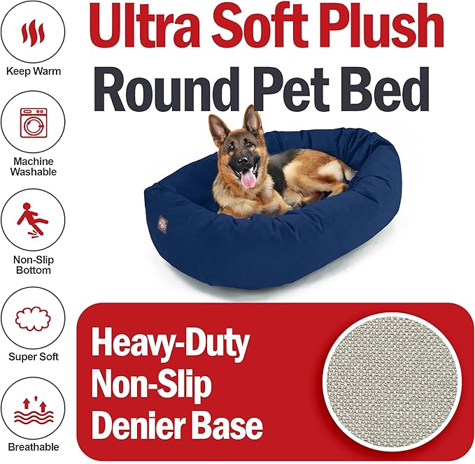 Majestic Pet 52 Inch Suede Calming Dog Bed Washable 52x35x11 (Inch) – Cozy Soft Round Donut Dog Bed with Spine Support for Dogs to Rest Their Head - Pet Bed X- Large – Navy (2025)