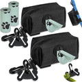 Dog Poop Bag Dispenser for Leash Accessory, 2 Packs (Black), 16 Rolls, Hand Free Holder & Bag, Fits Dog Leash, Animal Waste