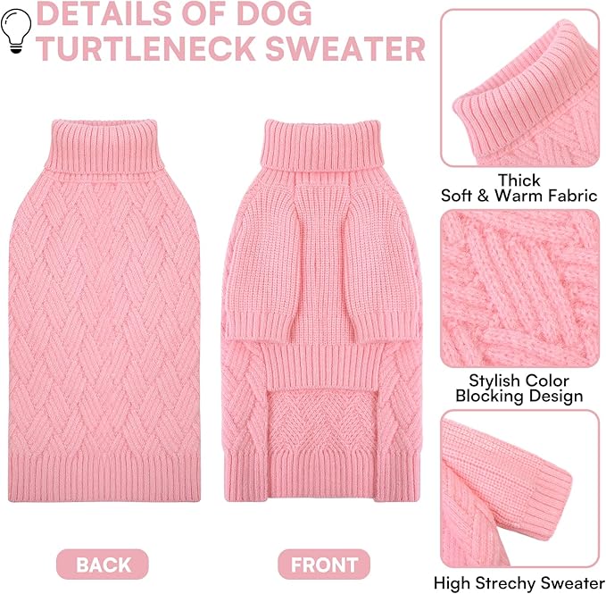 KOESON XL Dog Sweater for Large Size Dogs, Turtleneck Extra Large Sweater for Dogs Girl Boy, Warm Large Dog Sweaters for Christmas, Soft Doggie Winter Knitwear with Sleeves, Pink, XLarge