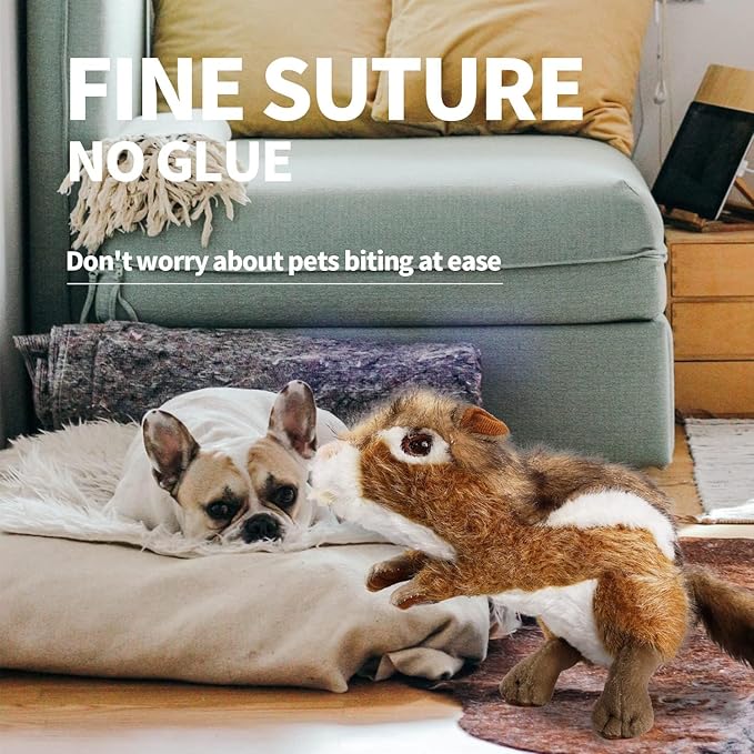 ALL FOR PAWS Squirrel Squeaky Doy Toy, Squirrel Dog Toy for Medium Large Breed, Puppy Fetch Toy with Squeaker, Plush Chew Dog Toy, 13.8 x 3.9 x 4.1inches, Chipmunk-L