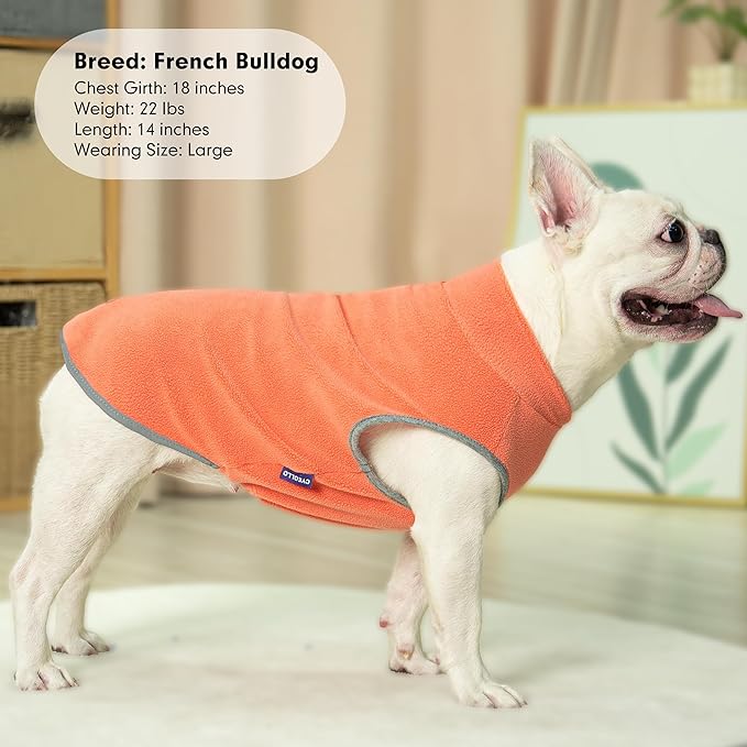 cyeollo Fleece Dog Sweater Vest, Reflective Puppy Sweatshirt Pullover Dog Jacket for Small Dogs Clothes Boy Girl Pets, Orange & Red S