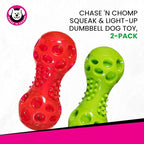 Chase 'n Chomp Squeak and Light Up Dumbbell Dog Toy, Mental & Physical Stimulation, Small, 2 Pack