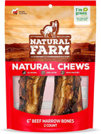 Natural Farm Dog Bones for Large Dogs (5-6 Inch, 2-Pack), 100% Beef Bone Marrow Dog Treats, High in Minerals & Vitamins, Grain-Free, Long-Lasting Bones Chews, Supports Dental Health