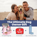 The Original Doggy Bag™ - Complete Dog Travel Bag for Supplies with 2 BPA-Free Travel Bowls & 2 Pet Food Containers - A Dog Mom Gift for Day Trips, Camping, Road Trips & Weekends Away - Lt. Pink