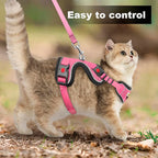 Cat Harness and Leash for Walking, Retractable Cat Harnesses and Leash Set Escape Proof, Breathable Soft Kitten Small Large Harness for Travel Training and Walking, Pink, S
