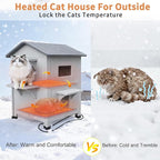 Rockever 2 Story Heated Cat House for Outside in Winter, 100% Waterproof Heated Cat House for Outdoor Cats with Heating Pad, Elevated Outdoor Cat House, Safe Escape Door for Outdoor Cats