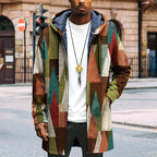 LIZALIG Long Hooded Cardigan Men Japanese Art Style Fashion Cool Graphic Coats Winter Warm Lined Fleece Jacket