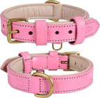 Leather Dog Collar for Large Dogs, Light Pink, 1.25 Inch, WideGenuine Leather, Heavy Duty with Soft Inner Padding, Comfortable and Durable (Blush Pink, Large (Fit Neck Size 18.5"-22.5"))
