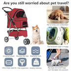 FDW Pet Stroller 3-Wheel Durable Foldable Cat Dog Stroller with Washable Liner Storage Basket Cup Holder,Red