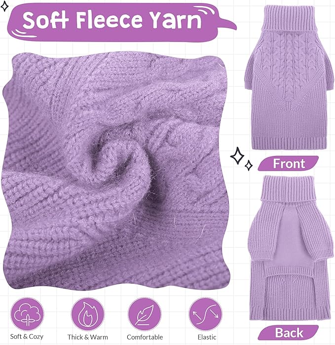 Queenmore Puppy & Dog Sweater - Warm Winter/Summer Turtleneck Knit Sweater for Small, Medium, Large Dogs; Christmas, Lilac; XS