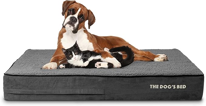 The Dog’s Bed Orthopedic Memory Foam Dog Bed, XL Grey Plush, Pain Relief for Arthritis, Hip & Elbow Dysplasia, Post Surgery, Lameness, Supportive, Calming, Waterproof Washable Cover