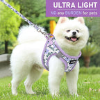 GAMUDA Small Dog Harness Collar and Leash Set, Step in No Chock No Pull Soft Mesh Adjustable Dog Vest Harnesses Plaid Reflective for Dogs Puppy Cats Kitten Rabbit (Purple Flower, XXS)