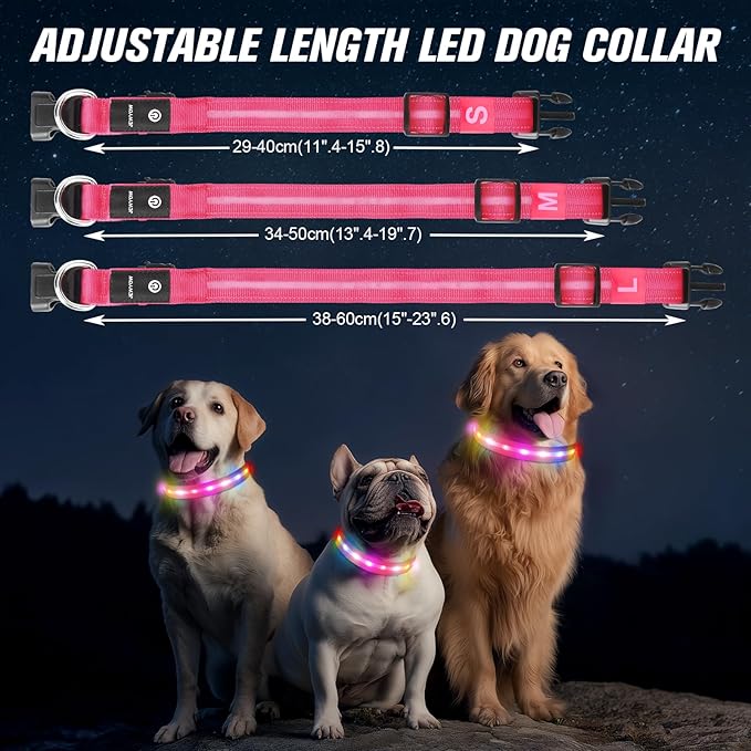 LED Dog Collar, Light Up Dog Collar, USB Rechargeable - Brightest Dog Lights for Night Walking, 6 Light Modes, Adjustable for Dog Safety(Large, Candy Pink)